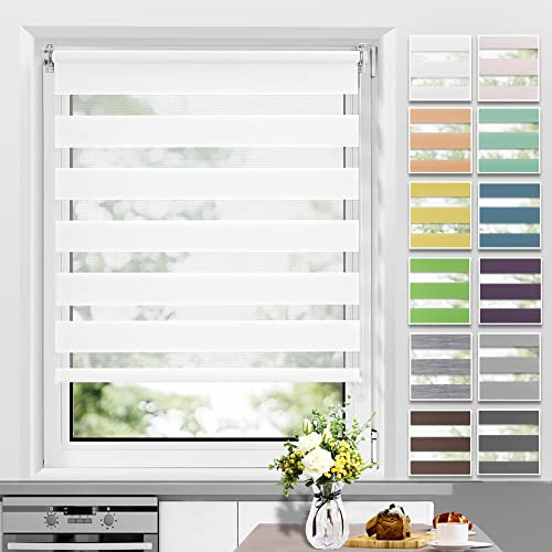 Allesin Doppelrollo Klemmfix ohne Bohren & mit Bohren, Duo Rollos für Fenster und Tür, Klemmrollo Fensterrollo lichtdurchlässig, Sichtschutz und Sonnenschutz, 35x200cm (BxH), Weiß