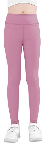 SEAUR Flickor sportleggings långa yogabyxor enfärgade tajta joggingbyxor löparbyxor sportbyxor träningsbyxor – 90–155 cm, Rosaröd, 134-140