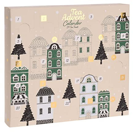 Spetebo Tee Adventskalender 2025 beige - 24 Teebeutel - Verschiedene Teesorten für die Weihnachtszeit - Advent Weihnachten Deko Kalender Probier Set