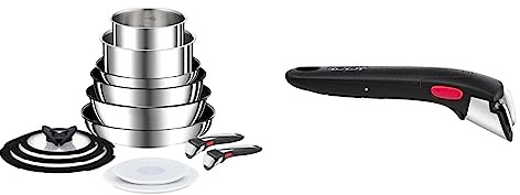 Tefal Ingenio Preference ON Pots & Pans Set, 13 Pieces, Stackable, Removable Handle, L9749432 & Ingenio Black Handle, Stackable, Removable, 100 Percent Safe, 10 Year Guarantee, L9863342