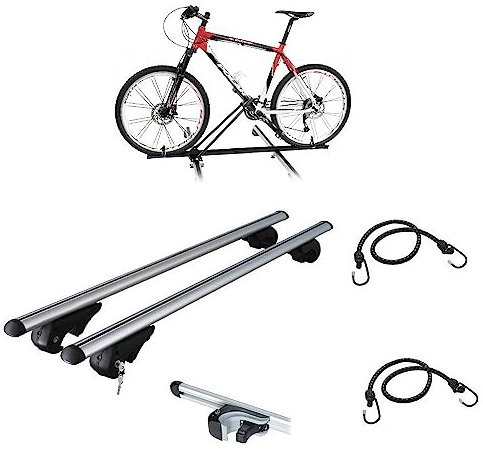 KOMPATIBEL MIT Dodge Journey 2008 FAHRRADTRÄGER AUS Stahl + GEPÄCKTRÄGER-Box FÜR AUTODACH 135 cm MIT RELING, Nicht VOLLSTÄNDIG AM Dach BEFESTIGT, ZUGELASSEN