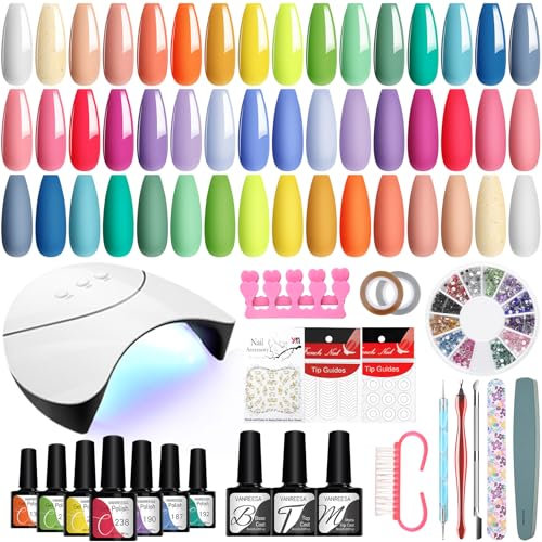 VANREESA Gel Nägel Set, 24 Farben U V Nagellack Set mit 48W U V/ LED Nagellampe Lila Rosa Gelb Grün Gel Nagellack Set Maniküre Starterset Geschenke für Frauen