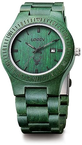 LeeEv Wooden Watches, Uwood Series Zebra Sandalwood Japanese Quartz Analog Watch for Men with Calendar Unisex Wristwatch