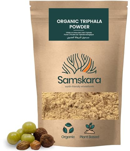 Triphala en Poudre BIO 100% Pure | Samskara Tribe | Mélange Ayurvédique Indien de Amla, Haritaki et Bibhitaki | Aide à la Digestion avec de l’Eau Tiède | 100g x 1 Pack