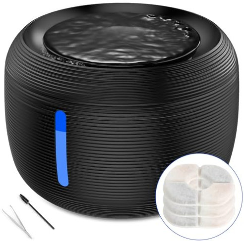 Pawaboo Katzenbrunnen, 2,5L Trinkbrunnen für Katze mit LED-Wasserstandsfenster und Einstellbare Pumpe, Automatische Katzenbrunnen für Katzen mit 3er Aktivkohlefilter, BPA-frei, Super leise - Schwarz