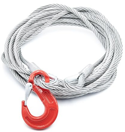 ALFA LOGISTIK Stahlseil mit Haken 8mm Durchmesser 15m Länge - Drahtseil mit Haken - Seil mit Kauschen - Anschlagseil - Forstseil