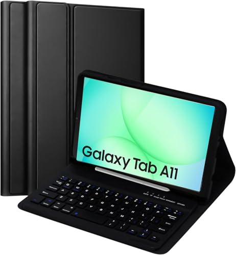 Tangentbordsfodral till Samsung Galaxy Tab A11/A9 8,7 tum 2023, avtagbart tangentbordsfodral med pennhållare för Samsung Galaxy Tab A11 8,7 tum 2025, svart | Avtagbart tangentbordsfodral med pennhållare för Samsung Galaxy Tab A11 8,7 tum 2025 fodral med tangentbord, svart