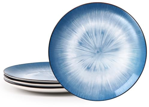 NUTRIUPS 10.5'' Dinner Plates Set of 4, 26.5cm Dinner Plates Ceramic, Salad Plates, Blue Plates-Microwave & Dishwasher Safe