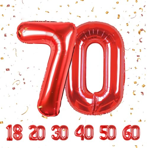 Palloncini compleanno 70 anni Rosso -40 pollici-Decorazioni compleanno di un uomo donna di 70 anni-Pallone numero gonfiabile in foil beige 70 anni