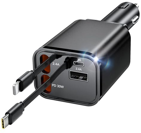 Aimtel Allume Cigare USB C 69W 4 en 1 Chargeur Allume Cigare Compatible avec iPhone 17/Galaxy/Google, Chargeur Voiture Rétractable de Voyage comme Cadeau Vacances