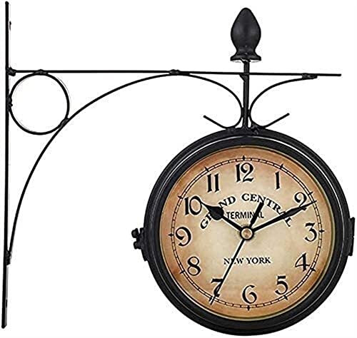 Retro Bahnhofsuhr Outdoor im Innenbereich doppelseitiger Uhr, vintage hängende doppelseitige Uhr, Station Quarzwand mit Außenhalter for Garten Terrasse Pool Lanai Zaun Home Wohnzimmer Kunst dekorativ