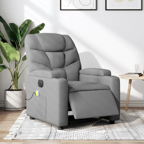 Homgoday Massagesessel Elektrisch Fernsehsessel Relaxsessel mit Liegefunktion Massagesessel Sessel mit Verstellbare Rückenlehne Liegesessel Ruhesessel Wohnzimmer Hellgrau Stoff