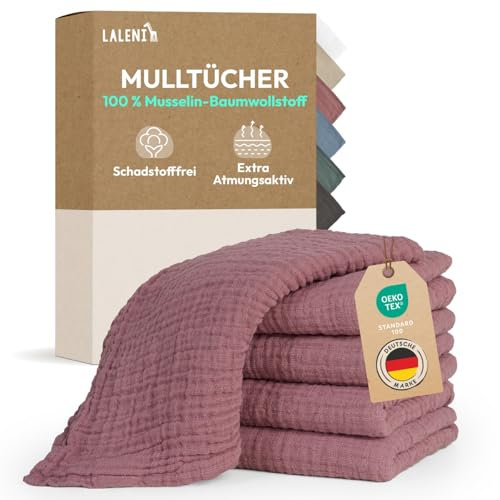 Laleni Spucktücher Baby im 5er Set aus Reiner Baumwolle - schadstofffreie Mulltücher weich 70x70 - saugstarke Mussellintücher Baby - Musselin Tuch als Mullwindel waschbare Mulltücher - Rosa