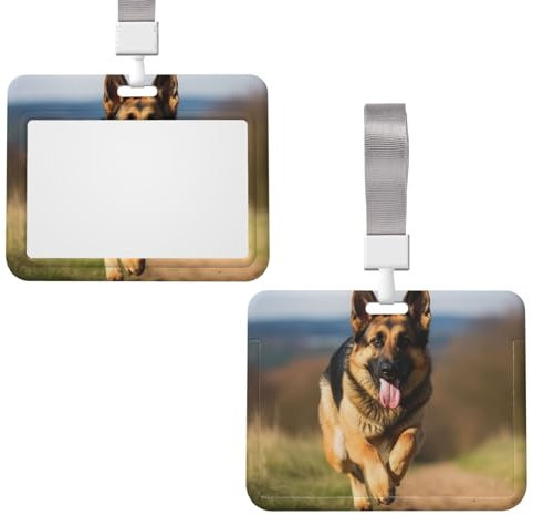 Ausweishalter mit Umhängeband, verschiebbare Ausweishalter, vertikale Kunststoffhülle, laufender Deutscher Schäferhund, Kartenhalter für Schlüsselband für Arbeit, Ausweis, U-Bahn-Karte, Zugangskarte