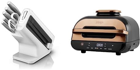 Bloc-couteaux Ninja Foodi StaySharp avec Affûteur, 6 Pièces Aiguisés, en Acier Inoxydable, K62006EUWH + Ninja Foodi MAX Health Grill & Air Fryer, 6-en-1, 3,8L, Exclusivité Amazon AG551EUCP