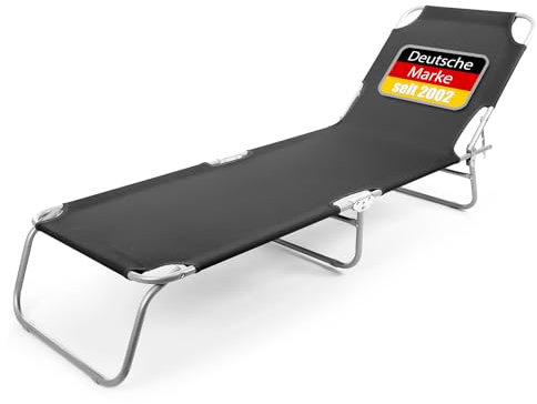 BigDean Sonnenliege klappbar 150 kg belastbar mit 4-Fach Verstellbarer Rückenlehne – hochwertige Gartenliege für Balkon, Garten & Strand - schwarz