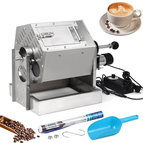 Máquina tostadora de café, tostadora de café de acero inoxidable tipo tambor de 3,4 l con termómetro, máquina tostadora de café a gas con velocidades ajustables, for uso doméstico y comercial