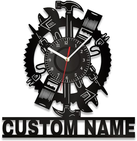 SosnSusn Garage Wall Clock Personalized Metal Auto Repair Mechanic Tools Wall Clock Custom Name Text Man Cave Garage Wall Sign Decor Gift for Father's Day Husband