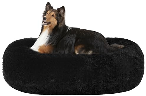 HMTOPE Cama ortopédica redonda para perros, cojín para perros, gatos, donut, cesta para perros, lavable, 80 cm de diámetro, color negro