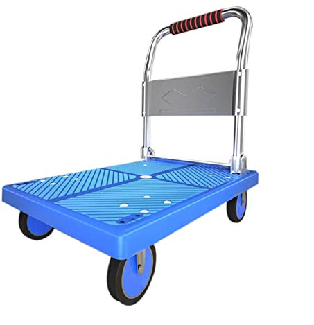 VDQUUACI Plattformwagen, zusammenklappbarer Schubkarren, Schwerlast-Schubkarren, Handkarren, geeignet für Gepäck, Einkaufen, Reisen, Umzüge und Büro (Farbe: Blau, Größe: 72 x 47 cm)