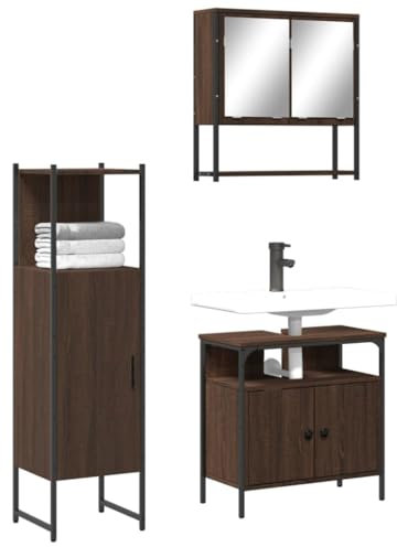 Lauuoeriau Furniture Item home 3-teiliges Badmöbel-Set Braun Eiche Holz-Möbel