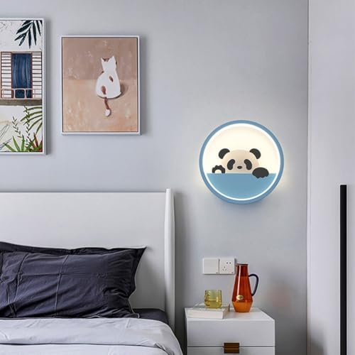 AoLa LED Panda Wandleuchte Innen Kinderzimmer Wandlampe Modern Runde 8W 3 Farben 3000K/4000K/6000K Nachttischlampe süße Cartoon-Tiere Wandbeleuchtung Jungen Mädchen Zimmer Dekorative Lampe,Blau