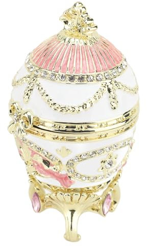 Brrnoo Hinged Trinket Box, Colorful Egg Shaped Jewelry Organizer, Vintage Decorative Keepsake Box with Alloy and Rhinestone Home Decoration, Crafted from