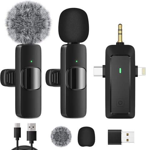 Générique Micro Cravate sans Fil pour Smartphone/Caméra/Ordinateur Portable, Microphone Professionnel à Double Revers avec Prise USB-C/3,5 mm/USB pour Enregistrement vidéo, Vlog