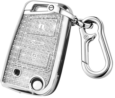 FT FUNTOR Autoschlüssel Hülle für VW, Drei Tasten Autoschlüsselkasten, Auto kratzfestes Schlüsselgehäuse，Schlüsselhülle Cover für VW Polo, Skoda, Tiguan, MK (Silber)