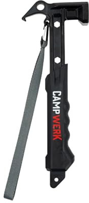 CAMPWERK CampCrush Campinghammer – Robuster Carbonstahl-Hammer mit ergonomischem Soft-Griff & Haken – Ideal für Camping & Outdoor – 30 cm, 700 g