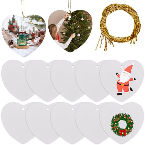SOFPLATE 1 Box 12Pcs Blank White Ceramic Heart Ornaments Unfired Porcelain Hearts Two-Sided Frosted Blanks to Paint DIY Hanging Decorations with Gold Strings for Crafts Christmas Valentines Wedding