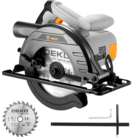 Circular Saw 1200W: DEKOPRO High-Power Saw with 165mm 24T Blade, 4800 RPM, Max Cut Depth 55mm (90°), 33mm (45°), Heavy-Duty Steel Base, Includes Guide Rai, Power Saw for Wood, PVC