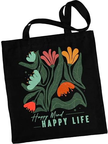 True Statements Baumwolltasche mit Boho-Design - Stofftasche mit Spruch, Einkaufstasche mit Blumen-Motiv - Schwarz, 38x42 cm, 100% Baumwolle, mit langem/kurzem Henkel