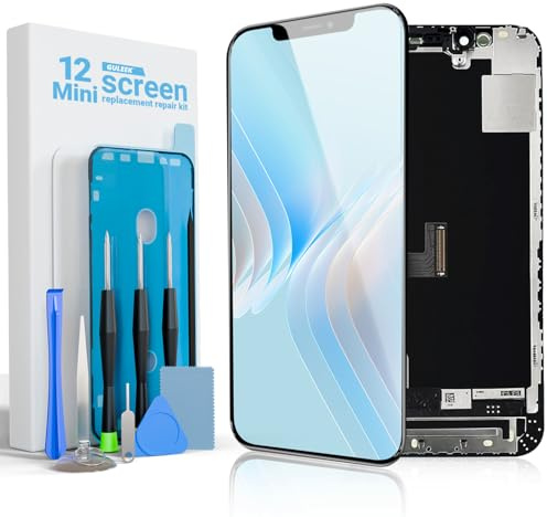 Écran pour iPhone 12 Mini, 5,4 FHD COF LCD Remplacement Tactile Numériseur | COF Full HD, tactile précis, haute luminosité, Face ID compatible, kit réparation, verre protecteur, ruban adhésif inclus