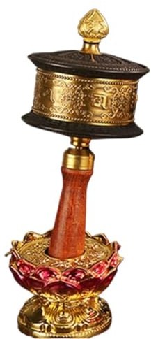 Moulin à prières tibétain, Instrument de prière Bouddhiste tibétain à Main for Prier, Roue tibétaine à Main en cuivre avec Base de Lotus et parchemin de Mantra, A