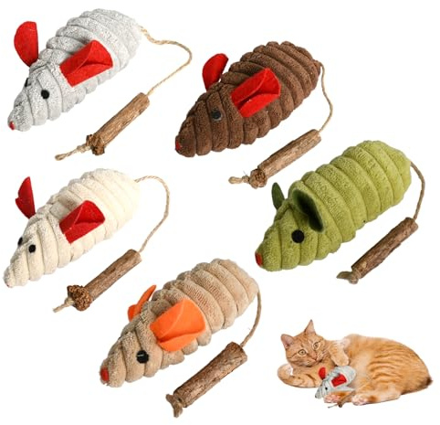 Rieoany 5 Stück Katzenminze Spielzeug Interaktiv Reißfest Katzenspielzeug Plüsch Mäuse Katzen Zubehör Kitten Spielzeug Cat Toys Katzenzubehör Katzen Minze
