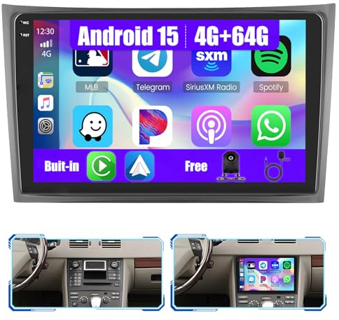 5Ghz WiFi 4G+64G Android 15 Car Radio for Volvo XC90 2004-2013 Car Stereo with Wireless Carplay/Android Auto, 10 Inch HD Touchscreen with GPS Bluetooth WiFi FM/RDS EQ SWC Backup Camera MIC