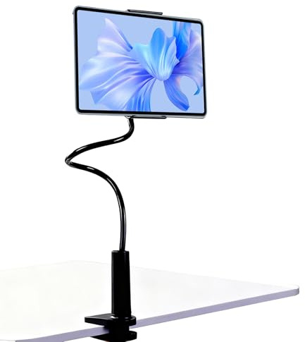 Horktrust Soporte Tablet Cama, Soporte Tablet - Soporte Giratorio 360° - Longitud Total 80 cm - Ideal para Ver Videos y películas en la Cama - Compatible con tabletas de 4 a 10,6 Pulgadas - Negro