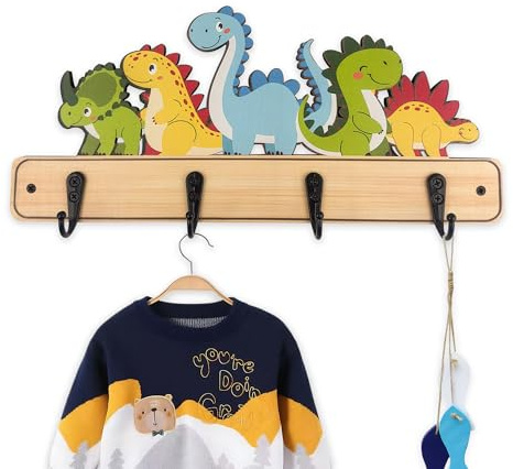 Midrean Wood Kids Room Dinosaur Animal Coat Rack Wall Mount Cute Nursery Wall Hooks for Hanging Towels Key Clothes Hat Backpacks Hangers