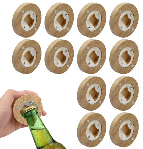 12 Flaschenöffner Holz, Flaschenöffner Rohling, Bieröffner Holz, 6 x 6 x 1 cm, Magnete holz, Bottle Opener