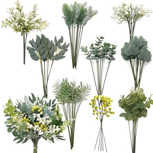 78 tallos de eucalipto sintético, follaje de vegetación artificial y flores de hortensias sintéticas, planta de eucalipto para ramos de novia, arreglos florales de boda, centros de mesa