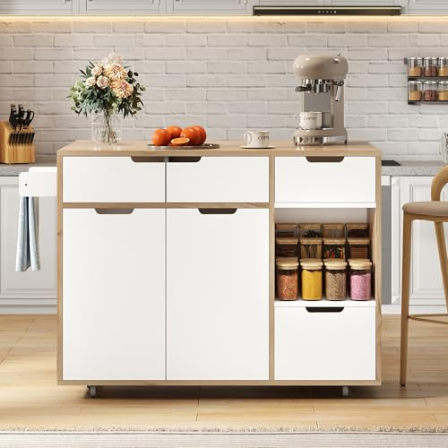 YuQozii Moderno carrello da portata con ruote girevoli a 360°. Ripartizione intelligente con cassetti, ante e scomparti aperti. Manici a filo e struttura robusta, ideale per cucina, soggiorno