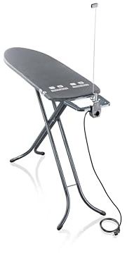 Leifheit Bügeltisch Air Board M Black Plus, Bügelbrett mit 120x38 cm Thermo‑Reflect‑Bügelfläche, Zwei‑Seiten‑Bügeleffekt, Anthrazit‑Design, höhenverstellbar bis 98 cm, Feste Bügeleisenablage