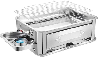 Barbecue et Rôtissoire À Poisson Portables en Acier Inoxydable Appareil 2 en 1 Détachable (Hot Pot) avec Option Double Combustible pour La Maison et Fêtes(Windproof,Extra Large)