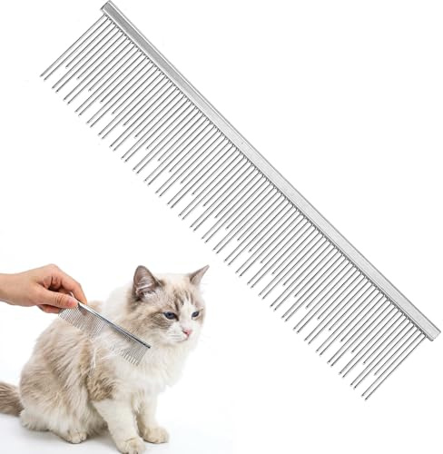 Peine de metal para perros y gatos, herramienta de aseo desenredante de acero inoxidable de 6 pulgadas para mascotas de pelo largo y corto, peine antiestático para desenredar con dientes redondeados