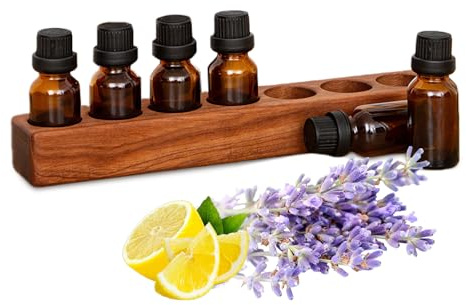 VolksRose Organizador de Aceites Esenciales de Madera 5~20ml – Soporte para 7 Frascos, Ideal para Aromaterapia, Estante Compacto para Hogar y Viaje, Portaperfumes para Escritorio y Mesita de Noche