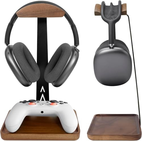 GEVO Walnut Wood Headphone Stand & controller stand | Desktop Storage Organizer | Anti-slip and anti-toppling | for e-sports enthusiasts,new media companies,game studios