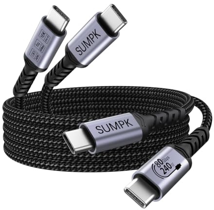 SUMPK USB C-kabel 80 Gbps 3 m [240 W/80 Gbps/16 K 2-pack], USB 4-kabel, Gen 4-datakabel, 16 K, dubbel 8K/6K videomonitor, kompatibel med Thunderbolt 5, Thunderbolt 4/3, iPhone 16/15, MacBook, Dock