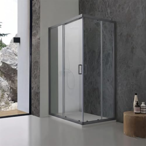 Kiamami Valentina - Box doccia 80x120x190 cm scorrevole vetro temperato trasparente profili gun metal ante sgancio rapido chiusura magnetica City