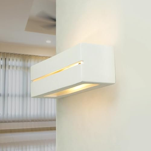 Aplique de pared de yeso blanco para comedor pasillo cocina ancho: 43 cm E27 máx. 60 W acogedor decorativo atemporal aplique para salón VEGA